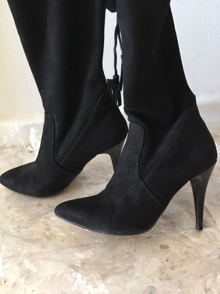 Siyah Süet Kadın Dizüstü Çizme - Görsel 3