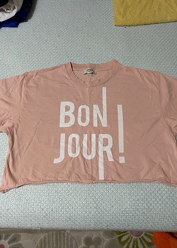 Pembe Kısa Kollu Baskılı Kadın Tişört