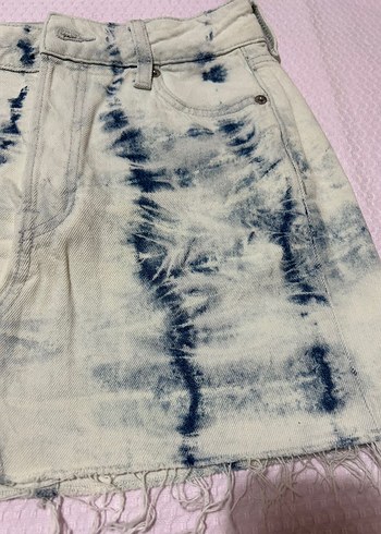 xs Beden Mavi Tie-Dye Denim Mini Etek