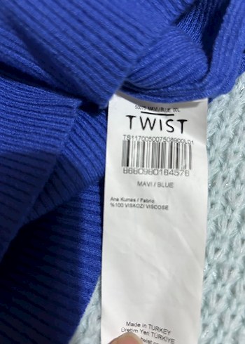 Twist V Yaka Parlak Mavi Kadın Triko Kazak