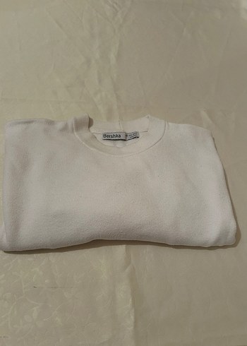 Bershka Beyaz Pamuklu Basic Uzun Kollu Kazak