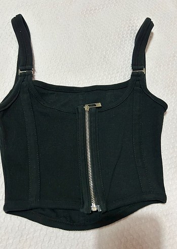 Fermuarlı Siyah Strappy Büstiyer