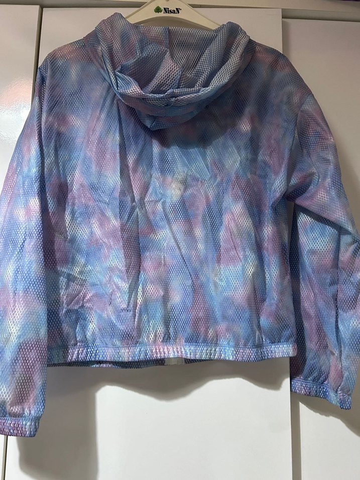 Şeffaf Pastel Mavi Batik Desenli Kadın Yağmurluk - Görsel 3