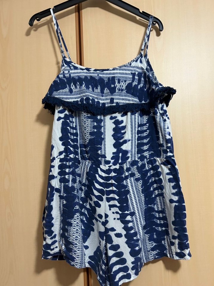 Kadın Lacivert Bağlama Desenli Mini Tulum - Görsel 3