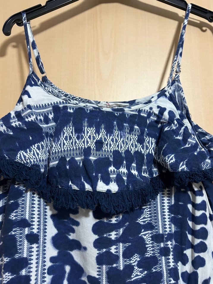 Kadın Lacivert Bağlama Desenli Mini Tulum - Görsel 2