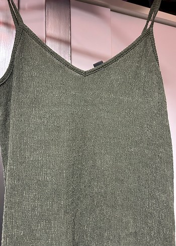 Yeşil Keten Uzun Askılı Elbise - Görsel 2