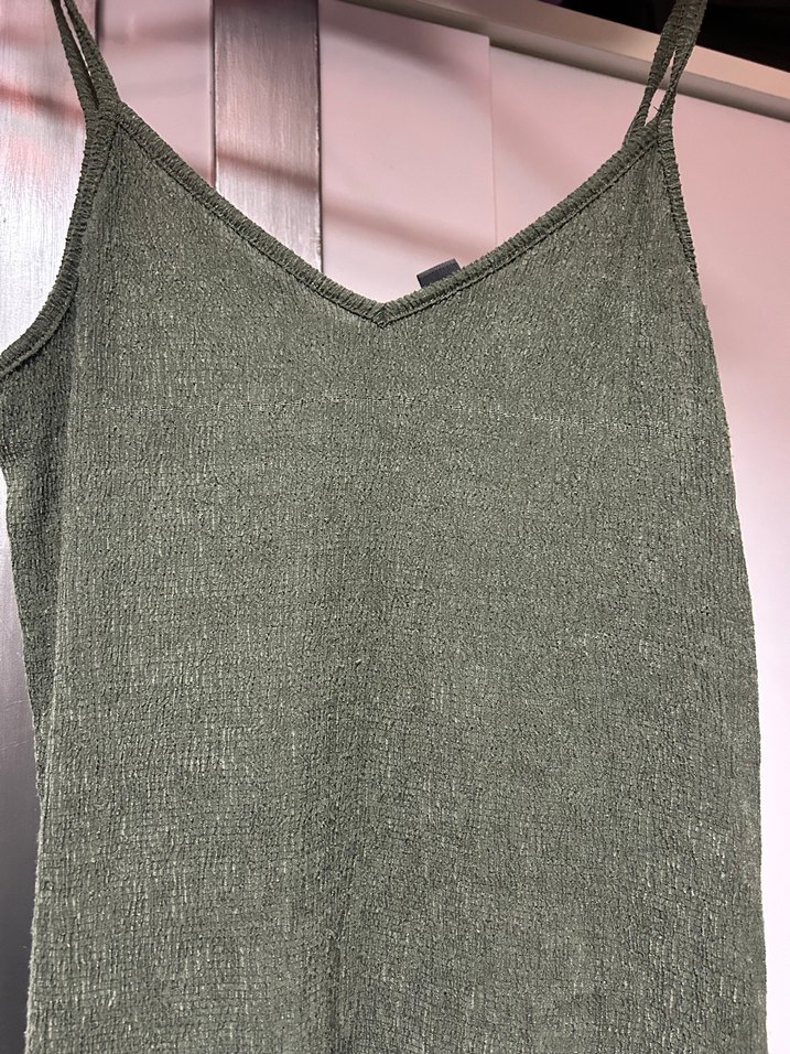 Yeşil Keten Uzun Askılı Elbise - Görsel 2