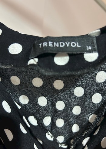 Siyah Puantiyeli Uzun Drapeli Elbise - Görsel 4