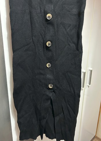 Düğmeli Siyah Uzun Kadın Elbise - Görsel 3