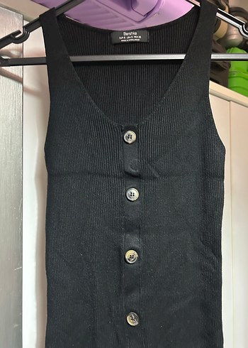 Düğmeli Siyah Uzun Kadın Elbise - Görsel 2