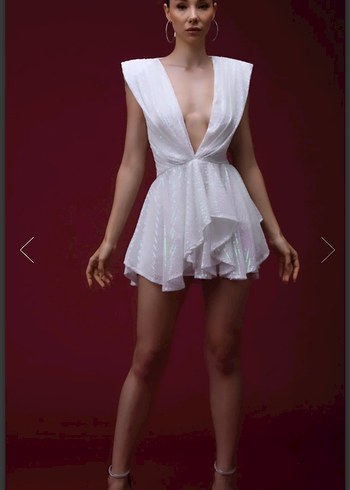 Beyaz payetli elbise - Görsel 2