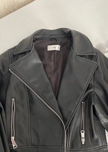 xs Beden Kemer Detaylı Siyah Deri Biker Ceket