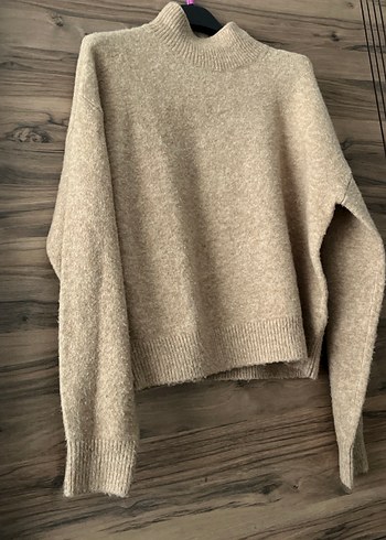 H&M Bej Yün Yüksek Yakalı Kadın Triko