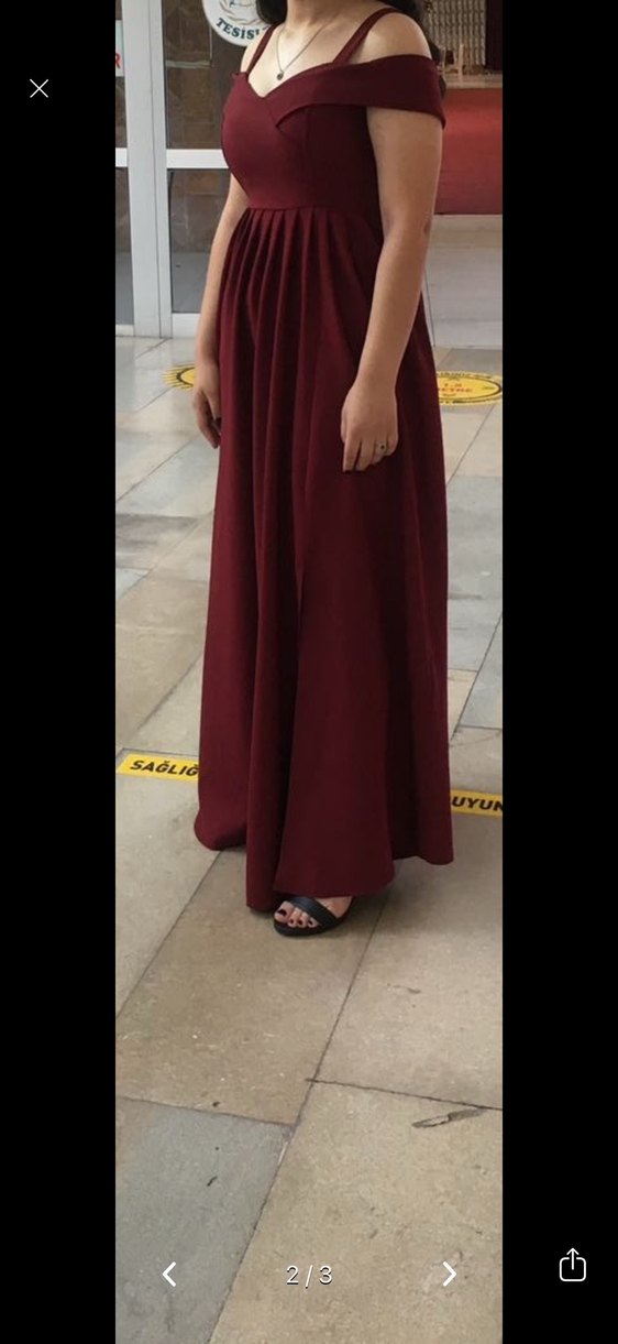 Bordo  Uzun Abiye Elbise - Görsel 3