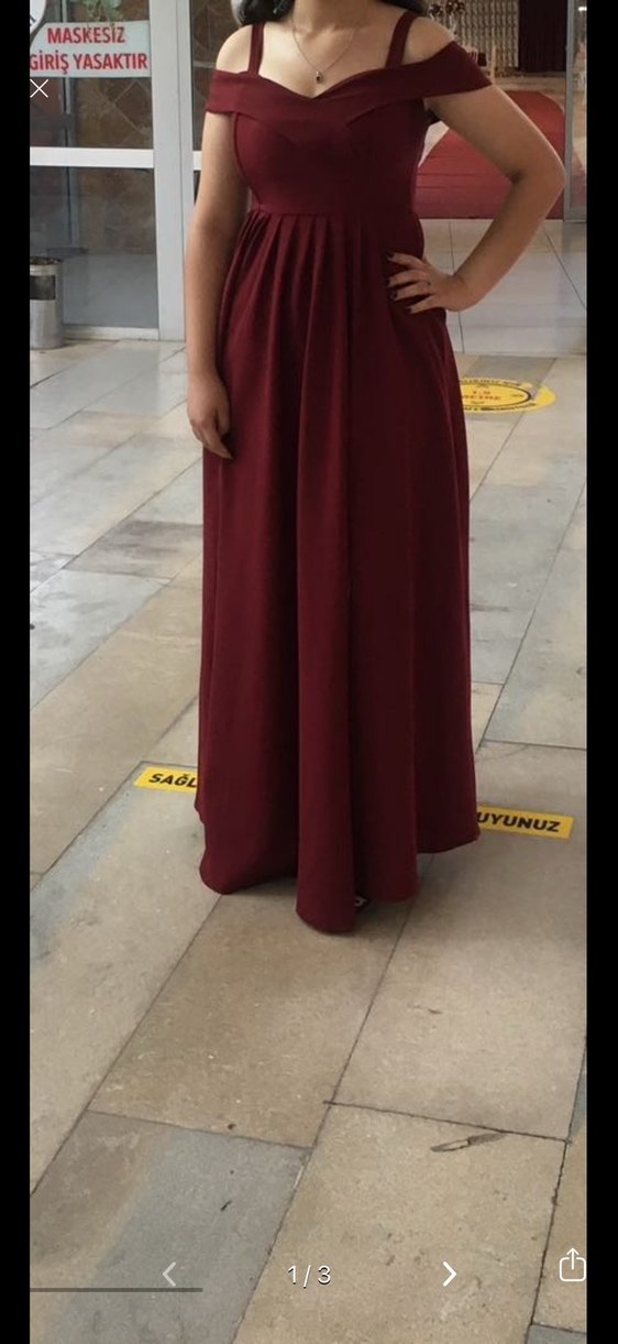 Bordo  Uzun Abiye Elbise - Görsel 2