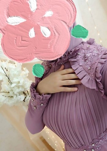 Uzun Mor Drapeli Kadın Abiye Elbise - Görsel 2