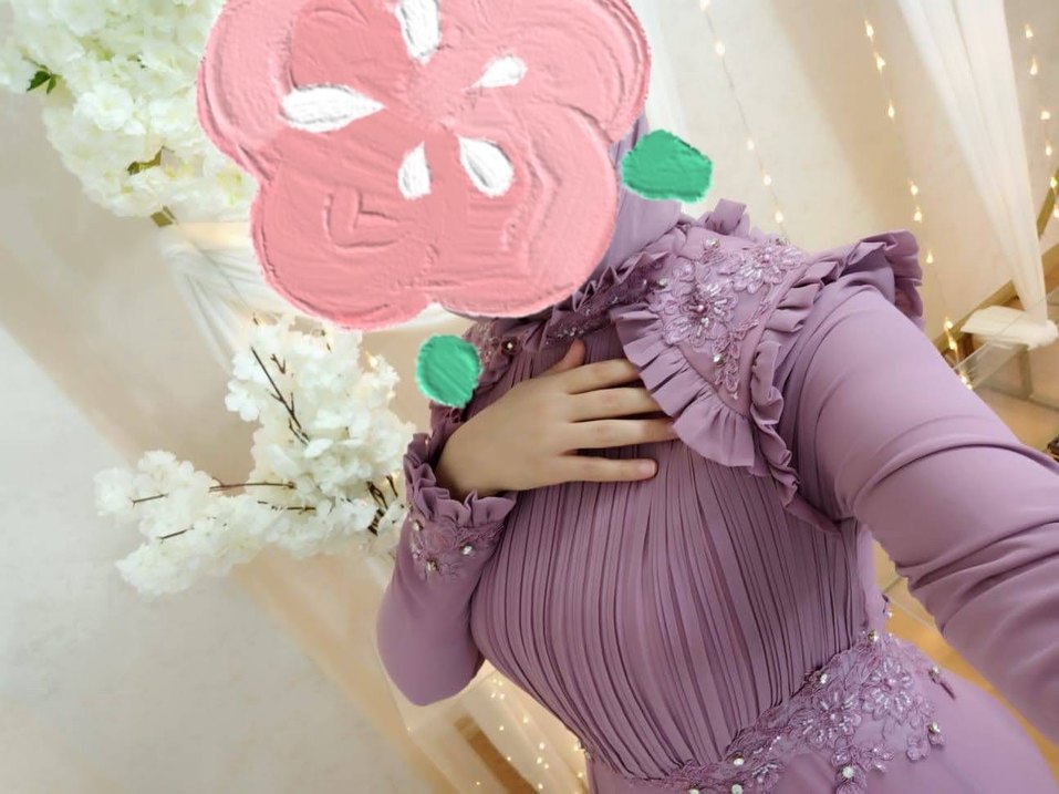 Uzun Mor Drapeli Kadın Abiye Elbise - Görsel 2