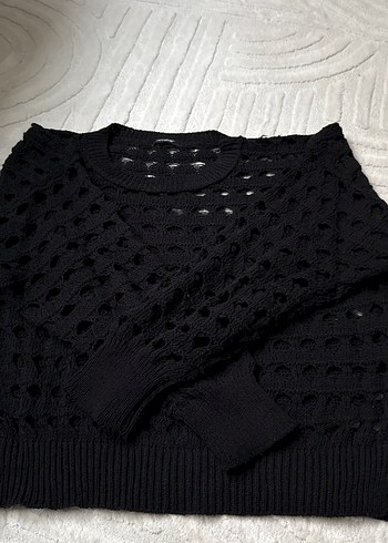 Siyah Örgü Mini Kadın Kazak - Görsel 4