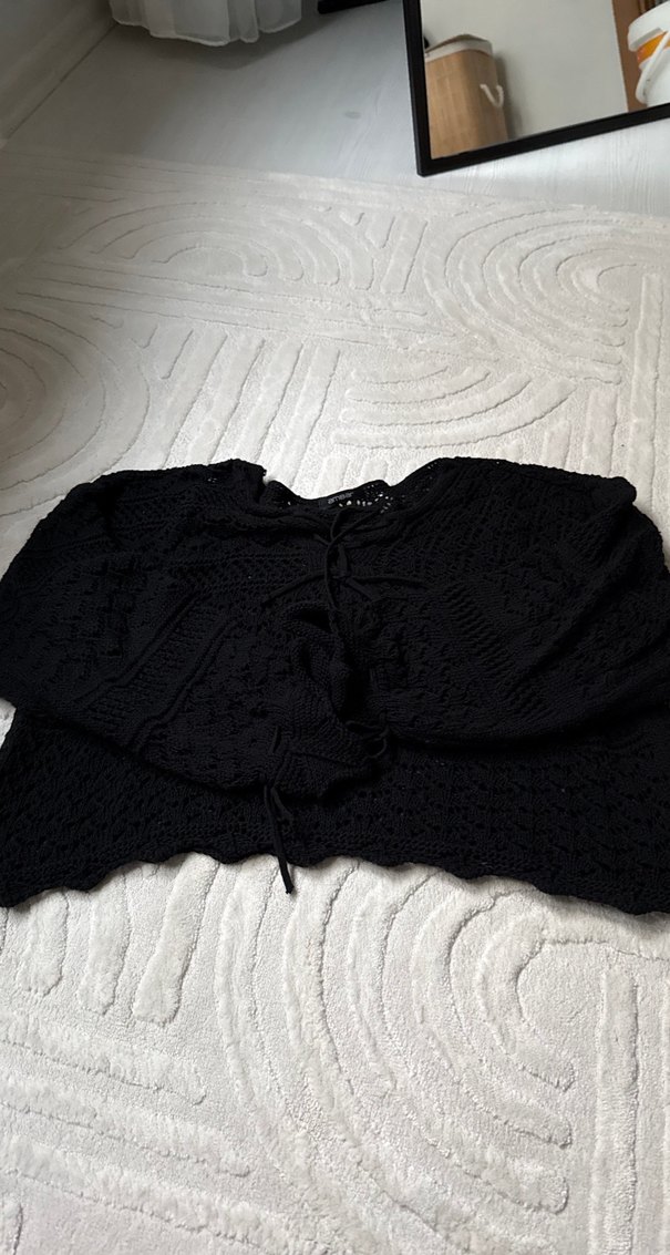 Siyah Örgü Mini Kadın Kazak - Görsel 2