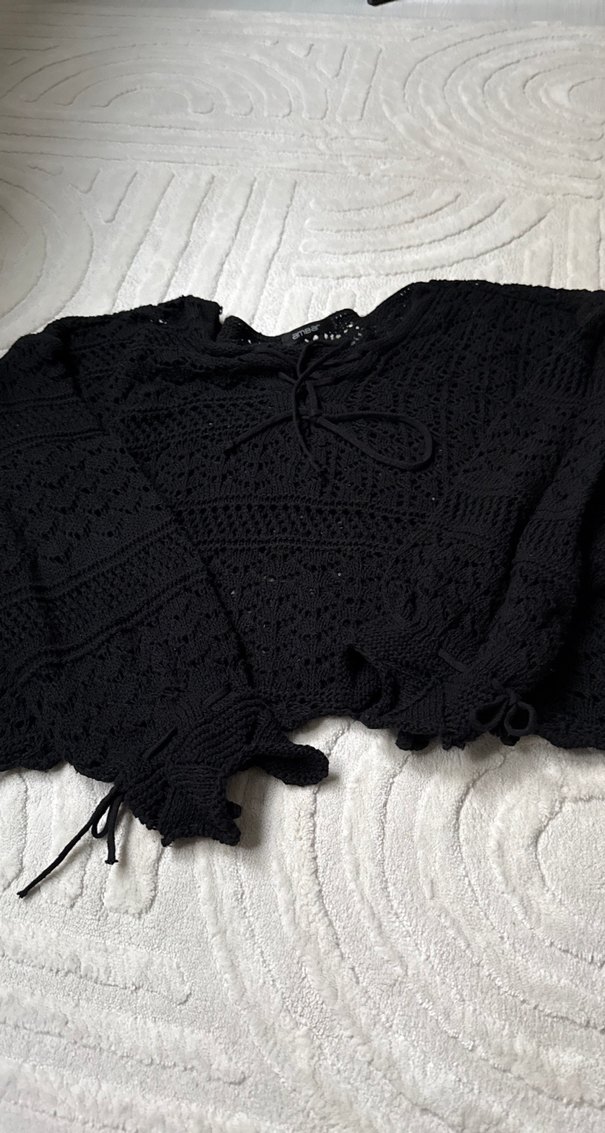 Siyah Örgü Mini Kadın Kazak - Görsel 3