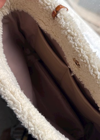 Zincir Detaylı Bej Örgü Kadın Çanta - Görsel 2