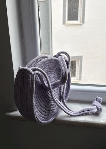 Gri Mor Örgü Bohem Kadın Çanta - Görsel 2