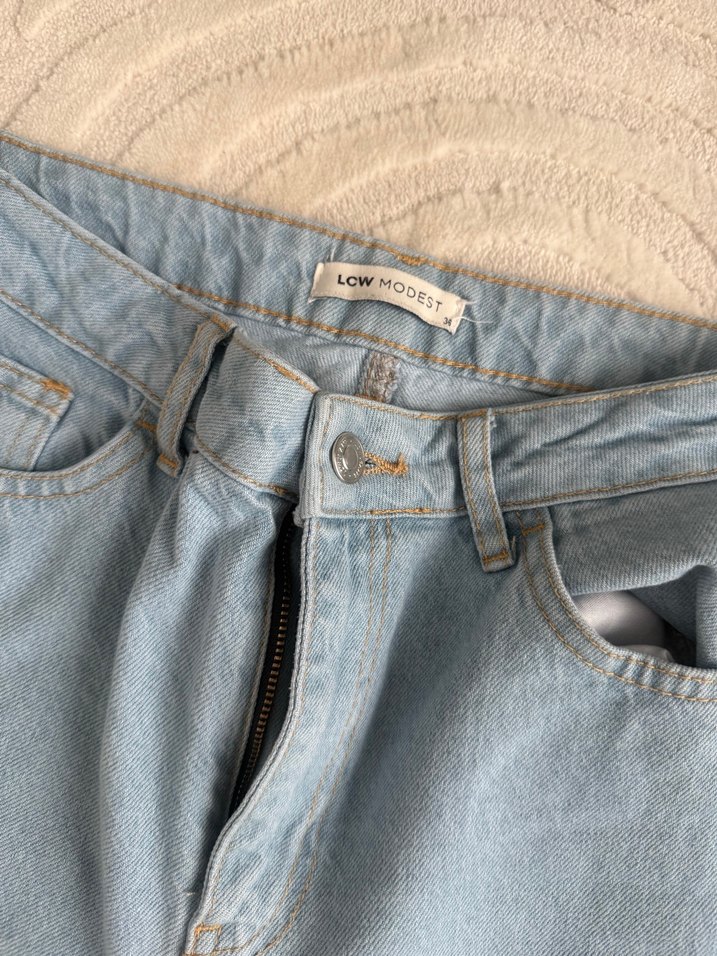 Kadın Mavi Bol Kesim Midi Denim Pantolon - Görsel 2