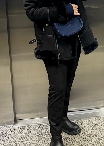 Siyah Deri Kürklü Biker Kadın Kışlık Ceket - Görsel 5