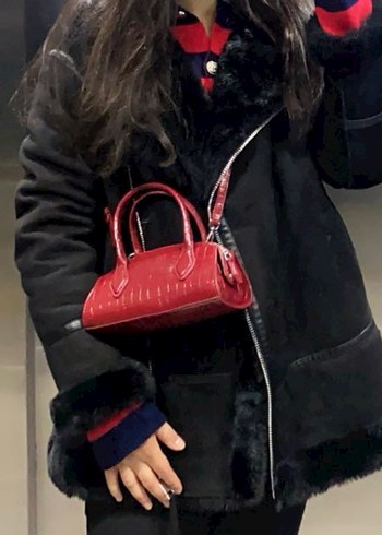 Siyah Deri Kürklü Biker Kadın Kışlık Ceket - Görsel 3