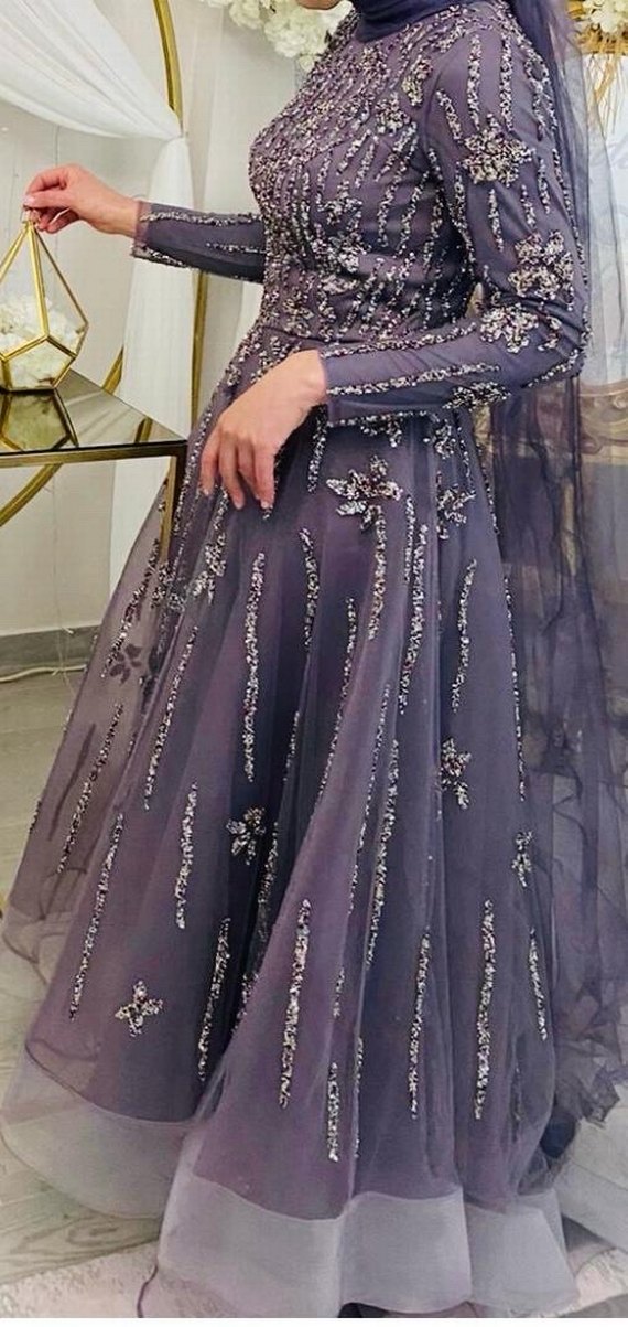 Uzun Mor Nakışlı Bohem Kadın Elbise - Görsel 2