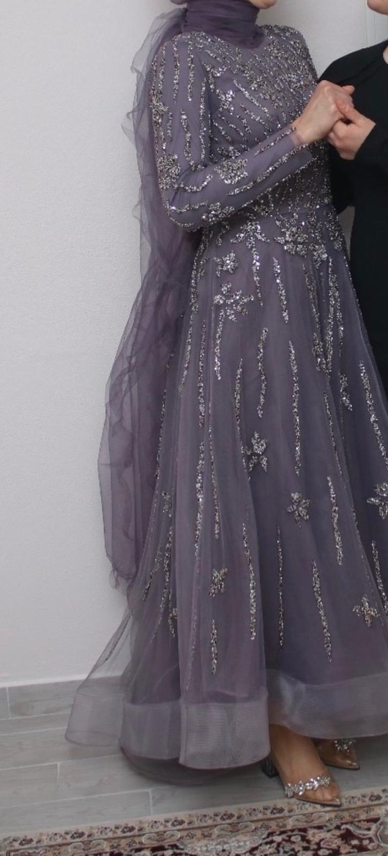 Uzun Mor Nakışlı Bohem Kadın Elbise - Görsel 4