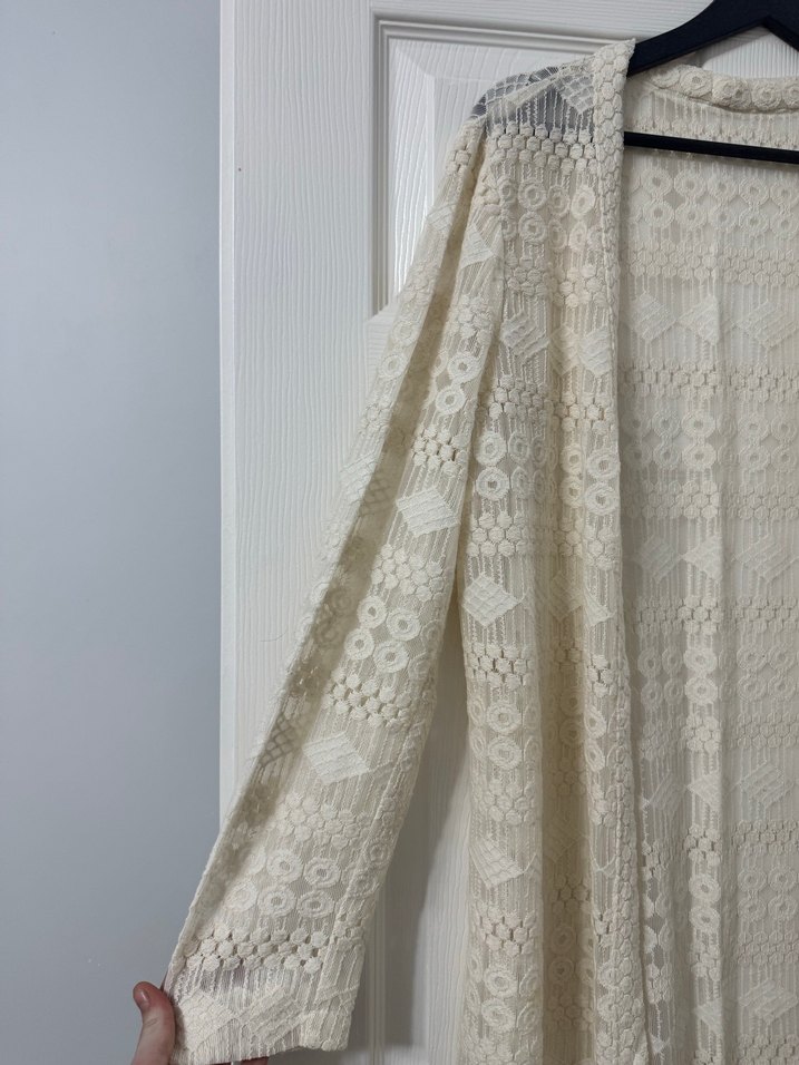 Uzun Kollu Beyaz Dantel Kadın Hırka - Görsel 2