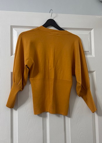 Sarı Kadın Süet V Yaka Salaş Bluz - Görsel 4