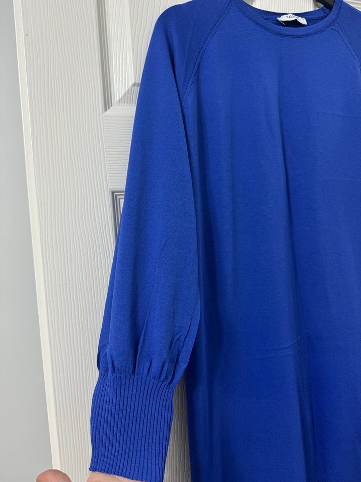 Uzun Kollu, Salaş Kesim Mavi Kadın Elbise - Görsel 3