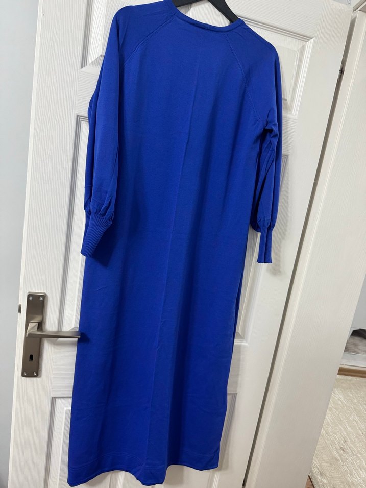 Uzun Kollu, Salaş Kesim Mavi Kadın Elbise - Görsel 4