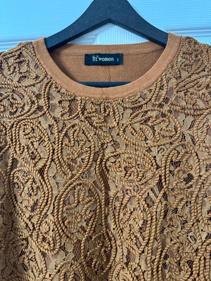 Örgü Detaylı Kahverengi Kadın Kazak - Görsel 2