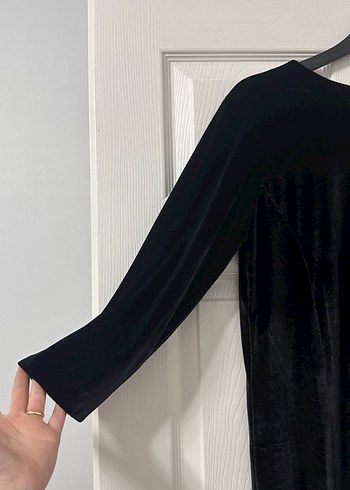 Siyah Süet Uzun Kollu Uzun Elbise - Görsel 2