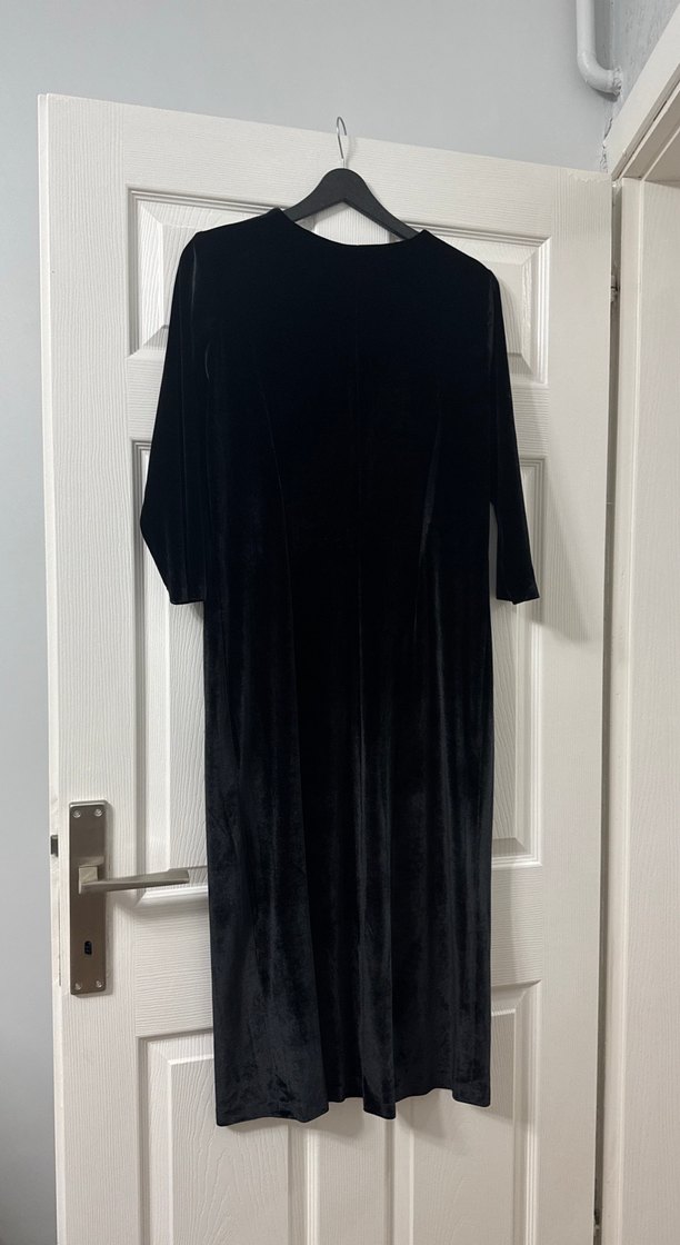 Siyah Süet Uzun Kollu Uzun Elbise - Görsel 3