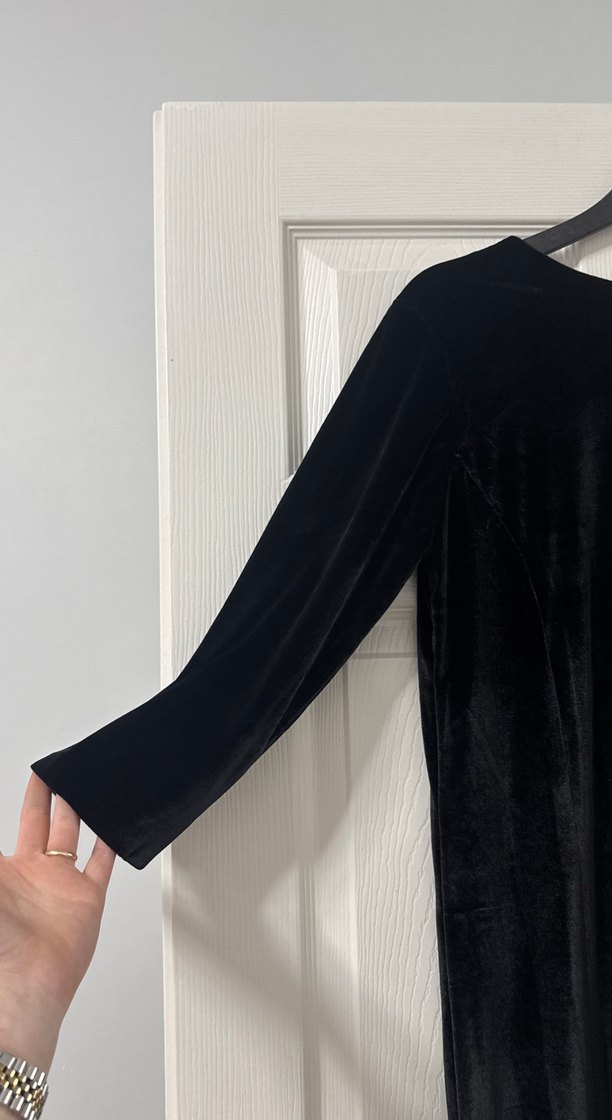 Siyah Süet Uzun Kollu Uzun Elbise - Görsel 2