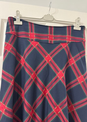 Kırmızı Ekose Pilili Midi Etek - Görsel 3