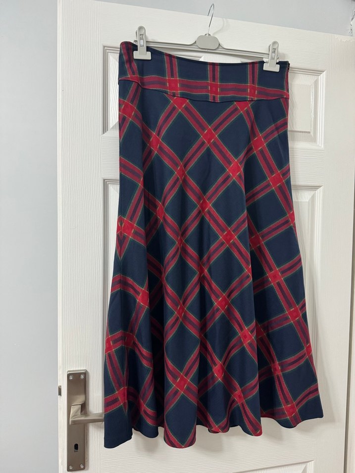 Kırmızı Ekose Pilili Midi Etek - Görsel 2