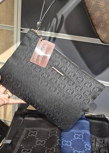 Gri Desenli Fermuarlı Kadın Portföy Çanta