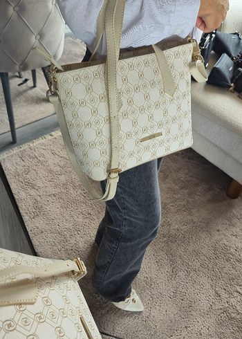 Beyaz Baskılı Deri Kadın Omuz Çantası - Görsel 3