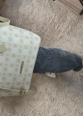 Beyaz Baskılı Deri Kadın Omuz Çantası - Görsel 4