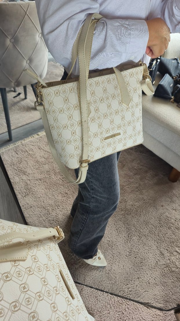 Beyaz Baskılı Deri Kadın Omuz Çantası - Görsel 3