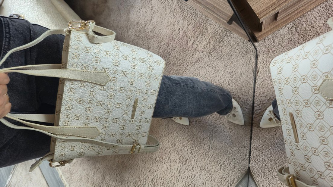 Beyaz Baskılı Deri Kadın Omuz Çantası - Görsel 4