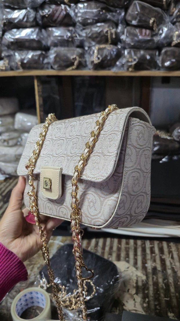 Zincir Detaylı Beyaz Yılan Derisi Desenli Kadın Çanta - Görsel 2