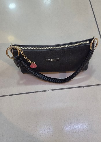 Siyah Deri Yılan Desenli Kemerli Çanta - Görsel 2