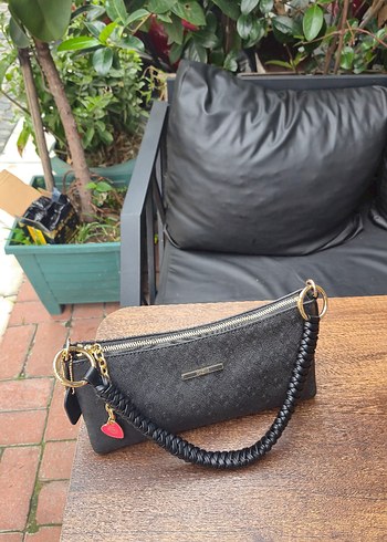 Siyah Deri Yılan Desenli Kemerli Çanta - Görsel 3