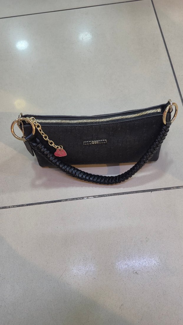 Siyah Deri Yılan Desenli Kemerli Çanta - Görsel 2